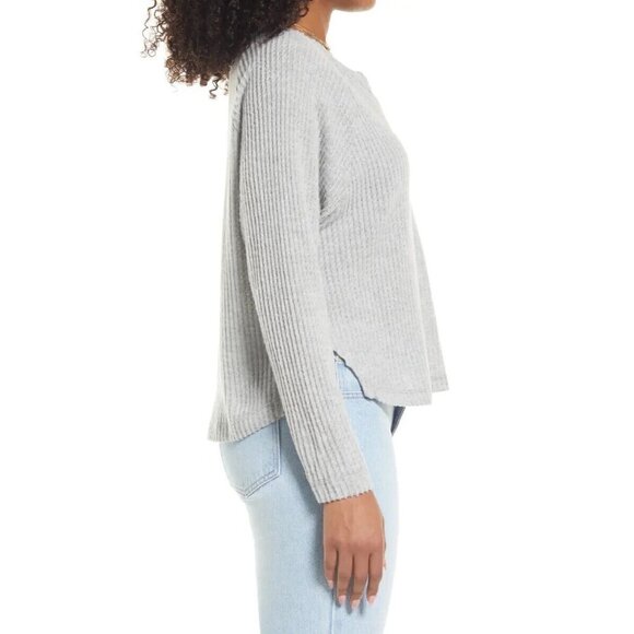 BP Henley Long Sleeve Bnwot Gray Top Womens Snap Button Oversize - Picture 9 of 9